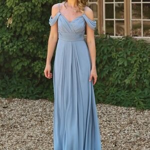 Elegant Blue Off-Shoulder Wedding Dress